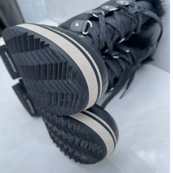 Sorel Girls Tofino II Fur Trim Waterproof Rubber Rain Boots Black Sz 5 - Picture 11 of 12